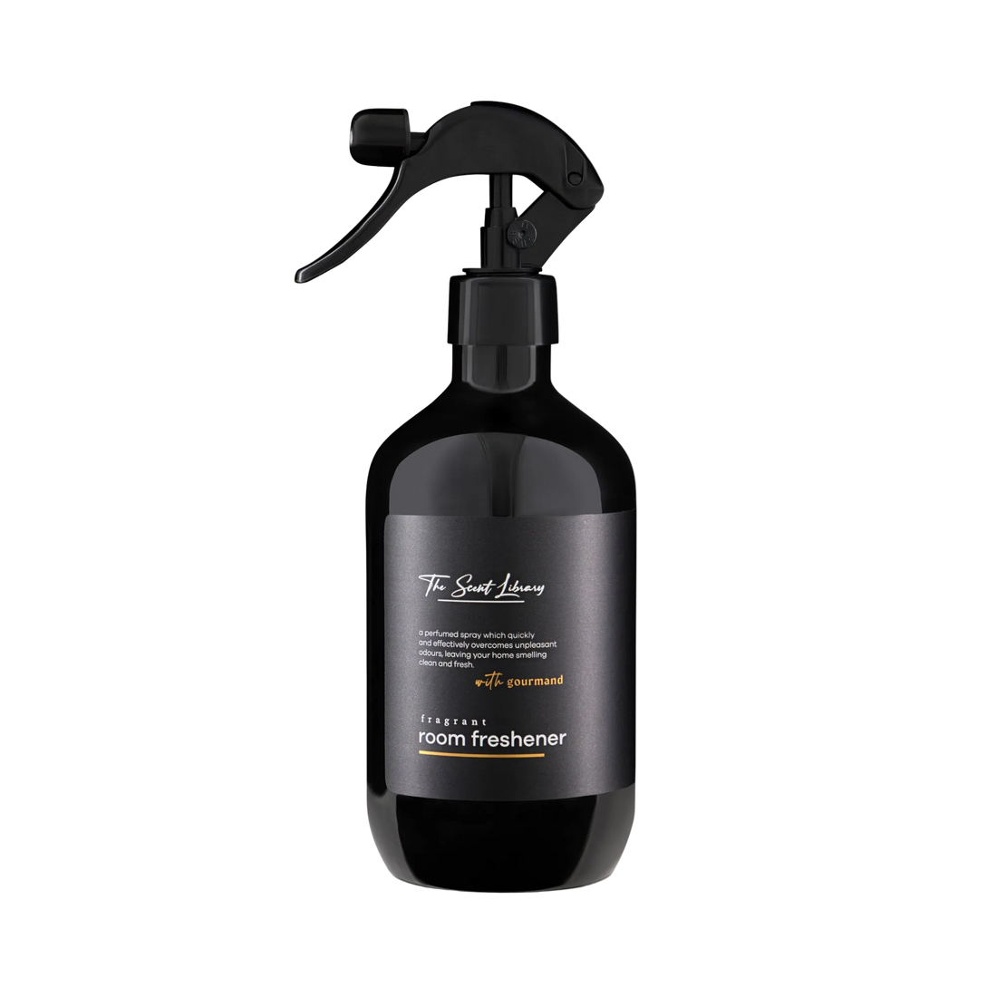 Sweet gourmand room freshener by The Scent Library in a black trigger-spray bottle