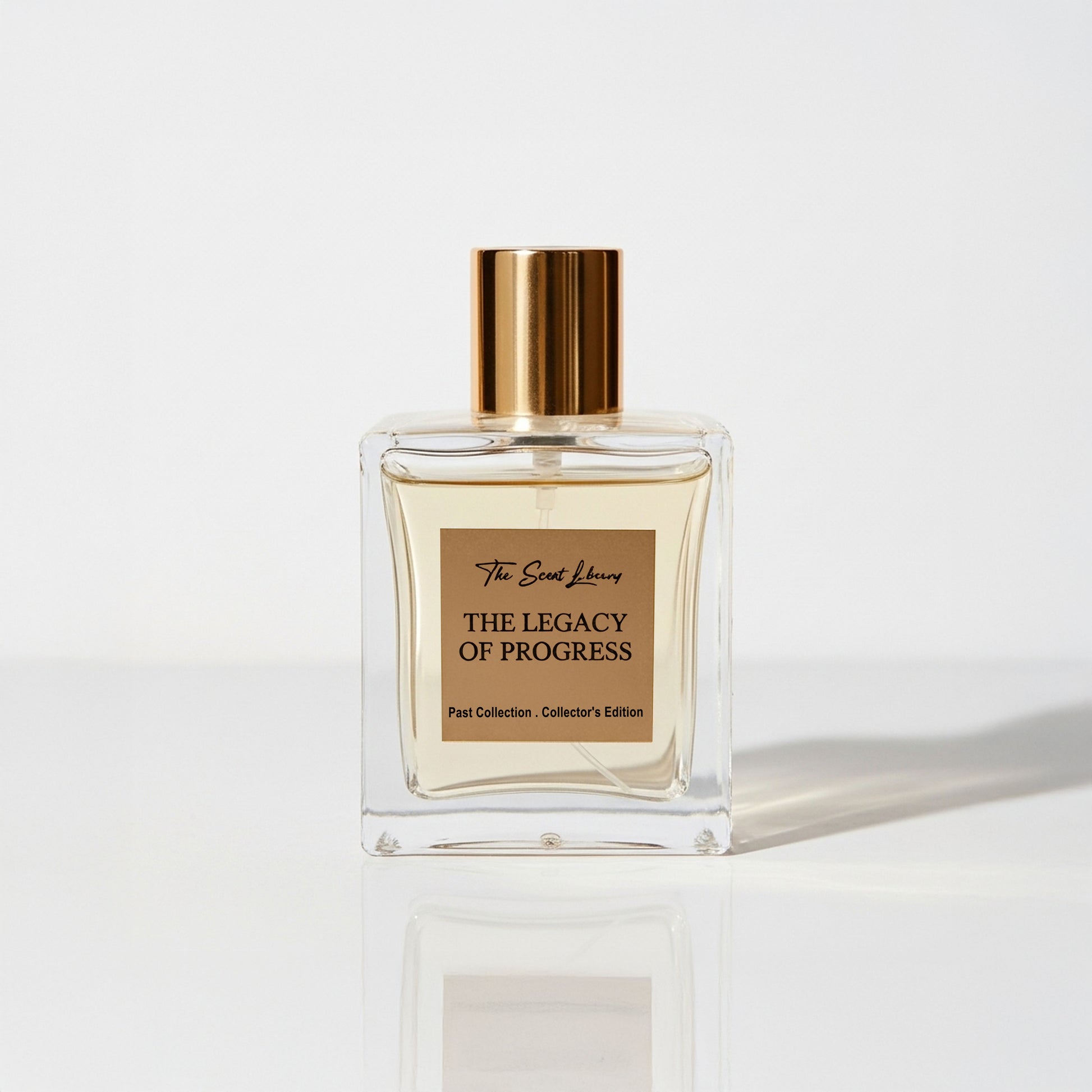 The Legacy of Progress perfume by The Scent Library in a clear glass bottle with a gold cap
