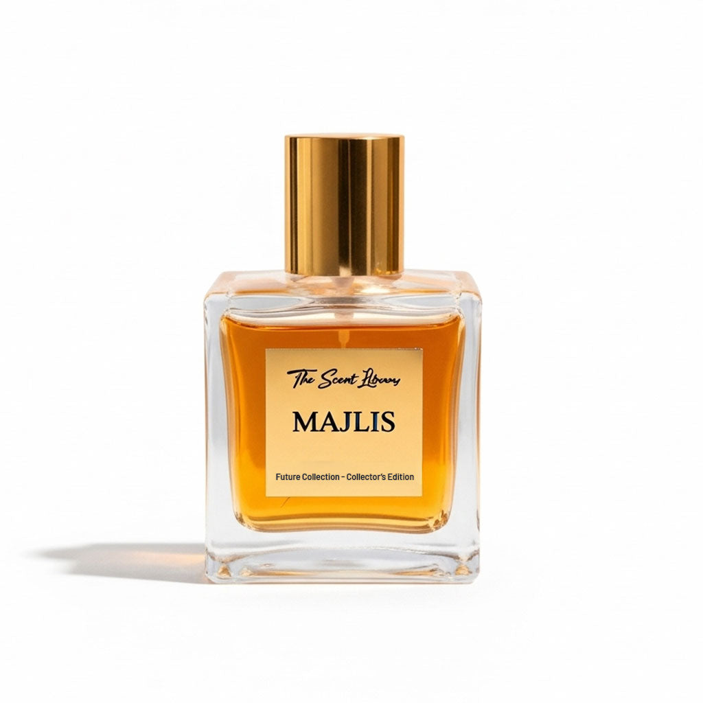 Majlis perfume Dubai by The Scent Library in a sleek glass bottle with a gold cap