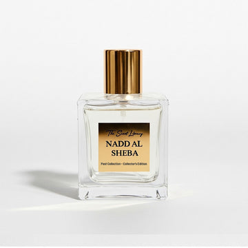 The Scent Library Nadd Al Sheba perfume in a clear bottle with gold accents for collectors