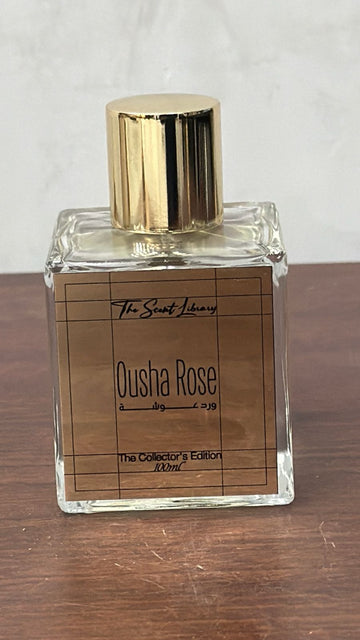 Ousha Rose perfume Dubai in a chic glass bottle with a gold cap, perfect for elegant fragrance lovers