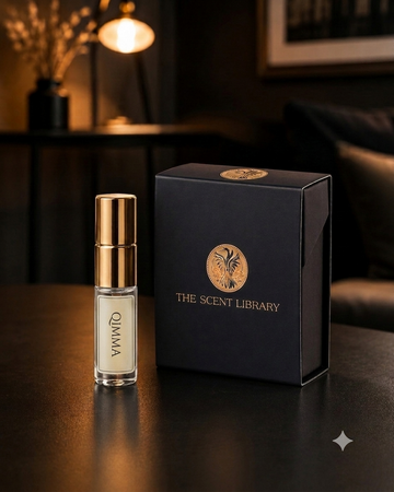 Qimma 3ml sample vial by The Scent Library — leather and tobacco Collector's Edition perfume