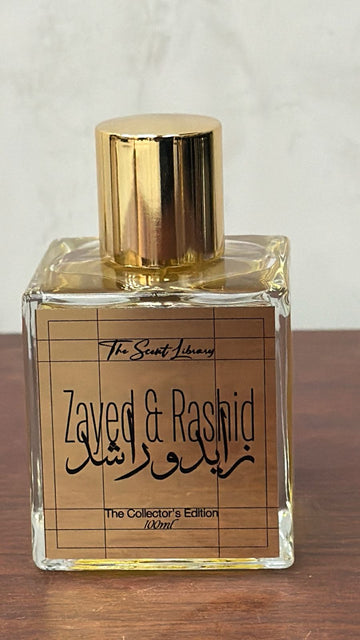 Zayed & Rashid perfume in a clear bottle with a gold cap, part of The Scent Library's Collector's Edition