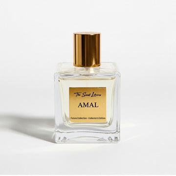 Amal perfume Dubai from The Scent Library in a glass bottle with a gold cap