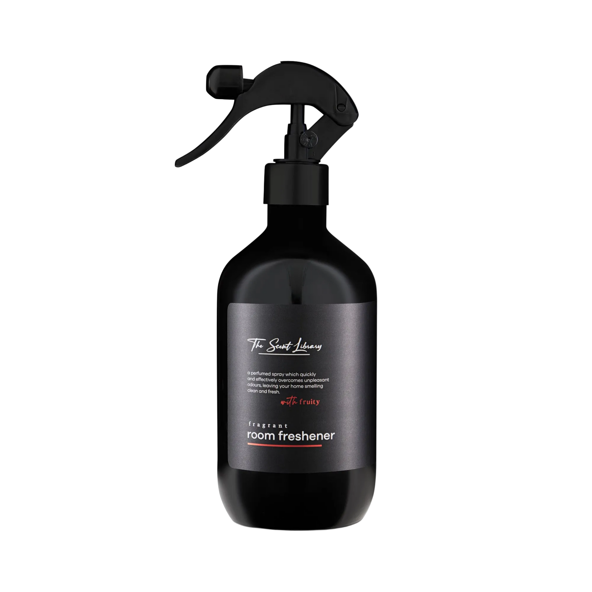 Juicy fruits room freshener by The Scent Library in a black trigger-spray bottle