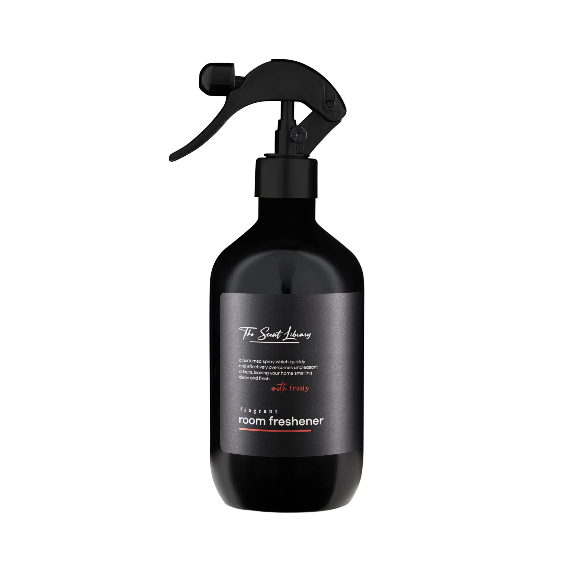 Juicy fruits room freshener by The Scent Library in a black trigger-spray bottle