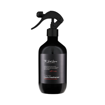 Juicy fruits room freshener by The Scent Library in a black trigger-spray bottle