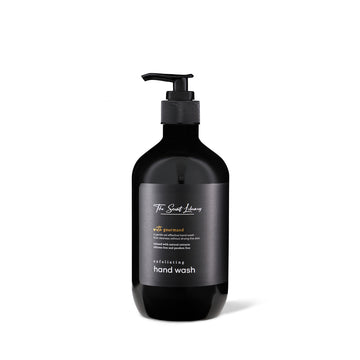 The Scent Library Gourmand Handwash Emirati Collection in a sleek black bottle for luxurious hand cleansing