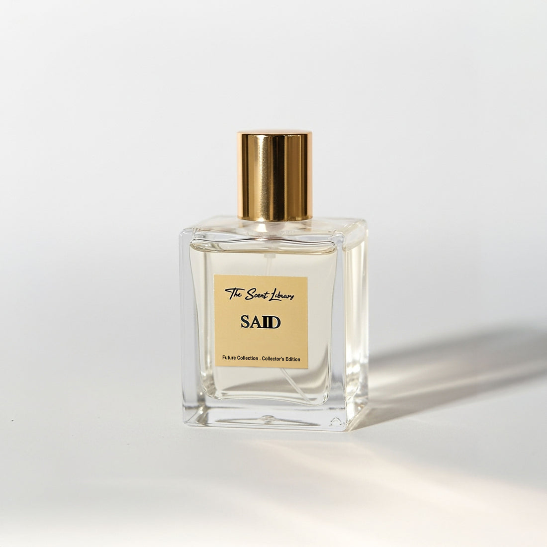 The Scent Library Said perfume Dubai in a clear glass bottle with a gold cap