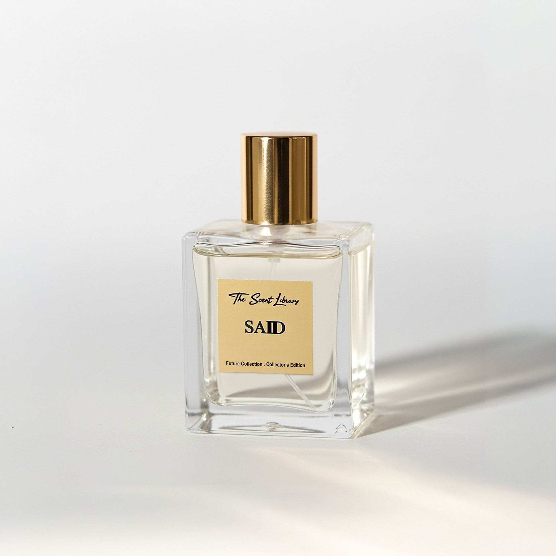 The Scent Library Said perfume Dubai in a clear glass bottle with a gold cap