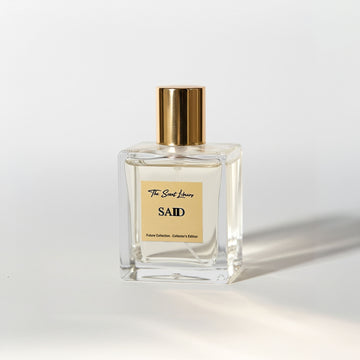 The Scent Library Said perfume Dubai in a clear glass bottle with a gold cap
