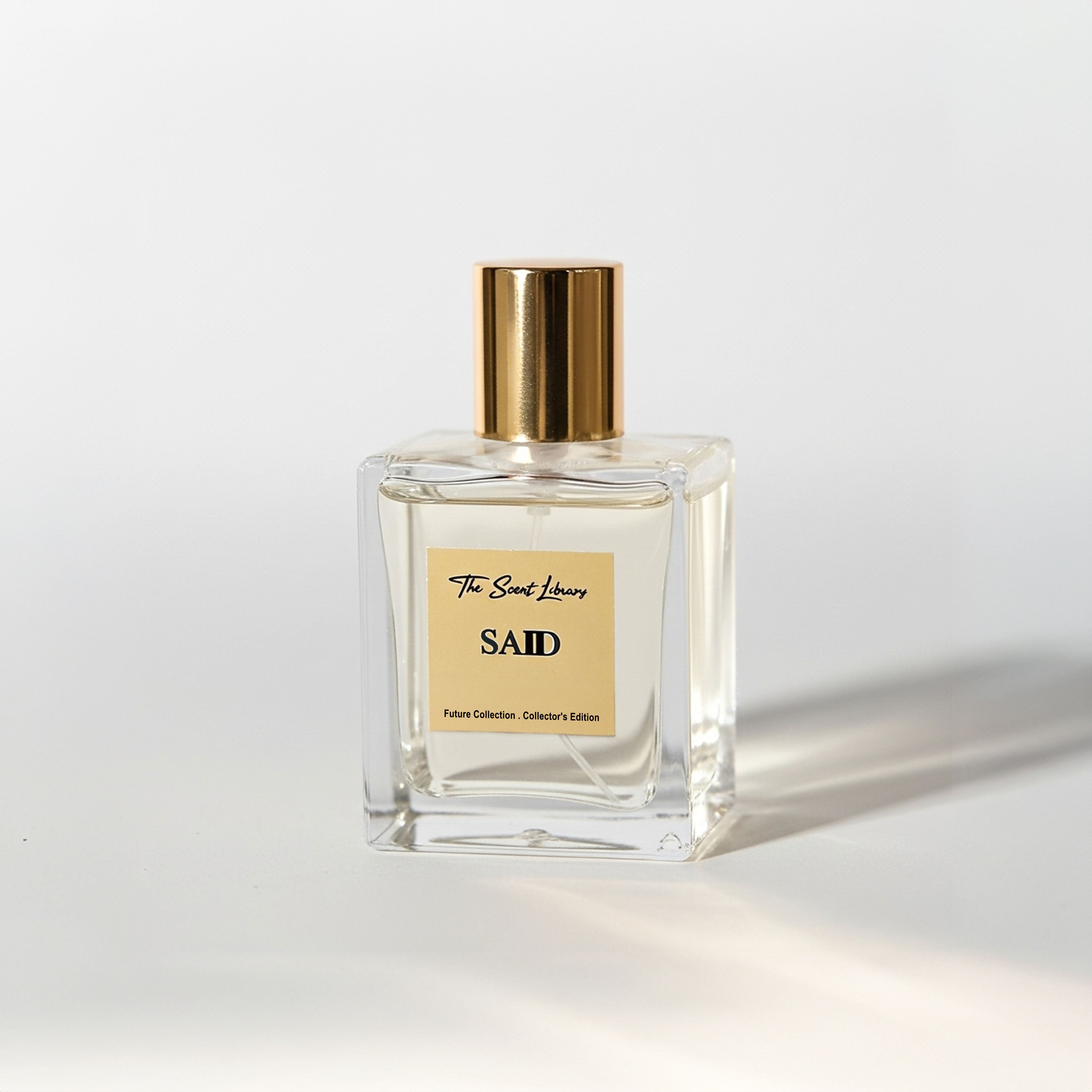 The Scent Library Said perfume Dubai in a clear glass bottle with a gold cap