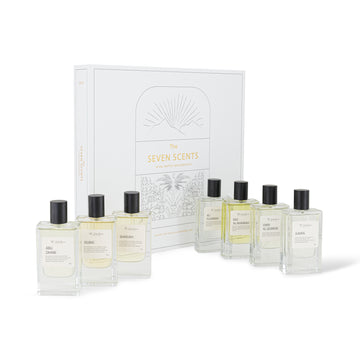 The Seven Scents of UAE fragrance gift set featuring seven artisanal perfumes in elegant bottles