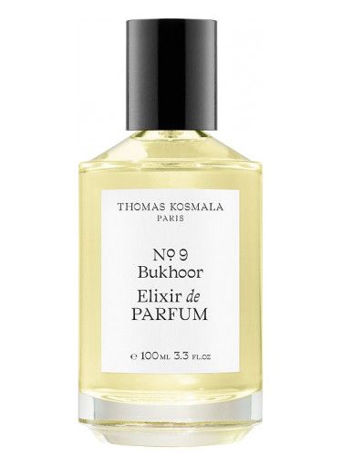 Thomas Kosmala No.9 Bukhoor Elixir perfume bottle with black cap and clear glass container