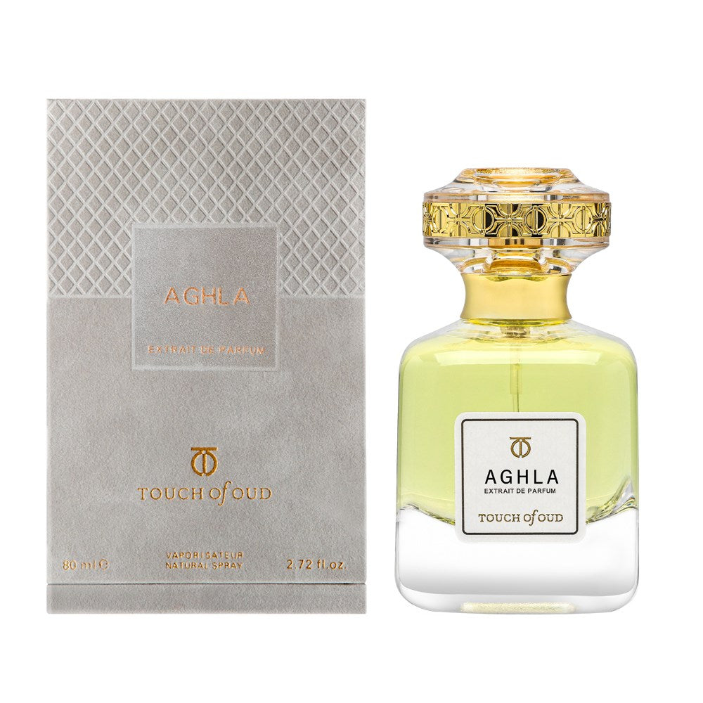 Touch Of Oud Aghla Extrait de Parfum 80ml luxury perfume bottle with gold accents
