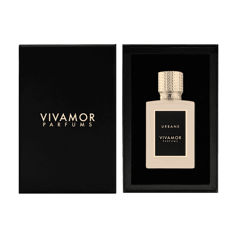 Vivamore Parfums Urbane 100ml perfume bottle with elegant packaging in black and gold