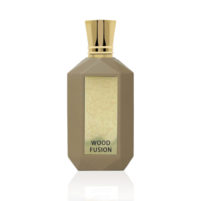 KHAYALI Wood Fusion perfume in elegant bottle with a stylish design and gold accents