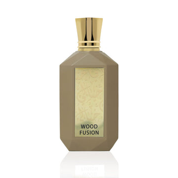 KHAYALI Wood Fusion perfume in elegant bottle with a stylish design and gold accents