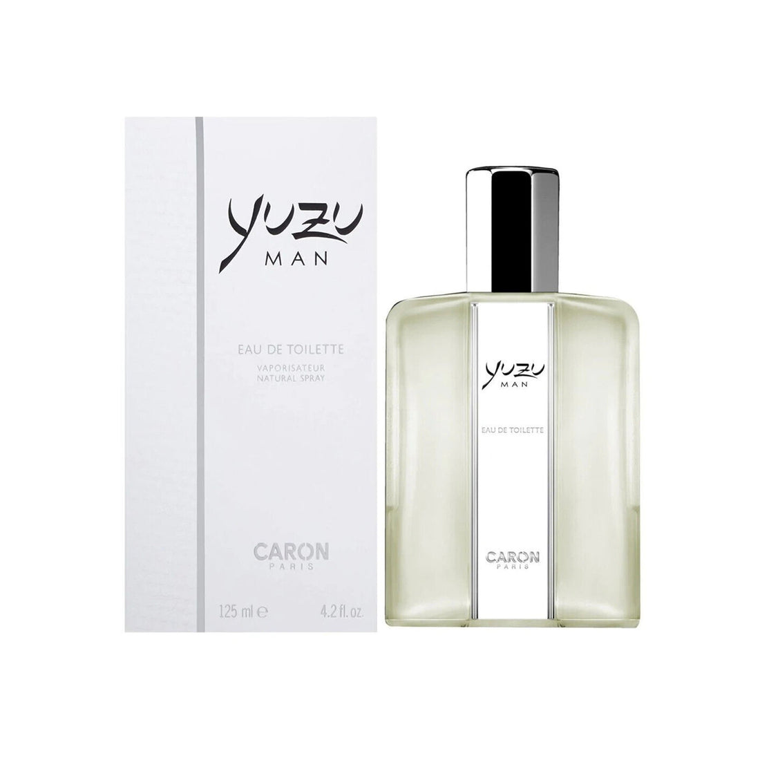 Caron Yuzu Man Eau de Toilette 125ml clear glass bottle with silver cap and minimalist design
